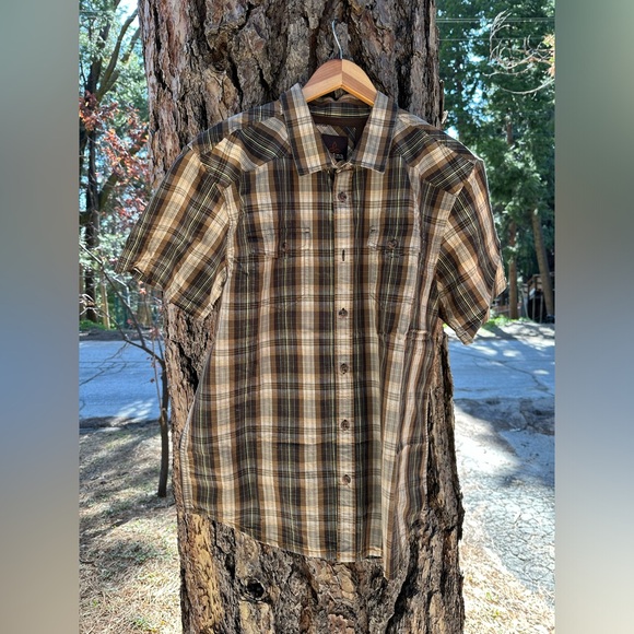 PrAna Men’s Button Down Plaid Brown T-Shirt XL - Picture 1 of 5
